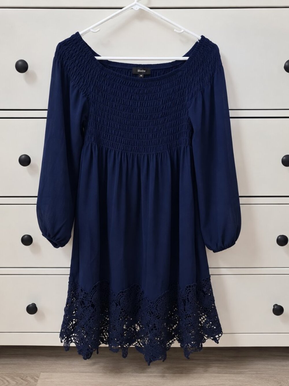 💙 Blashe Navy Blue Lace Hem Dress – Size M